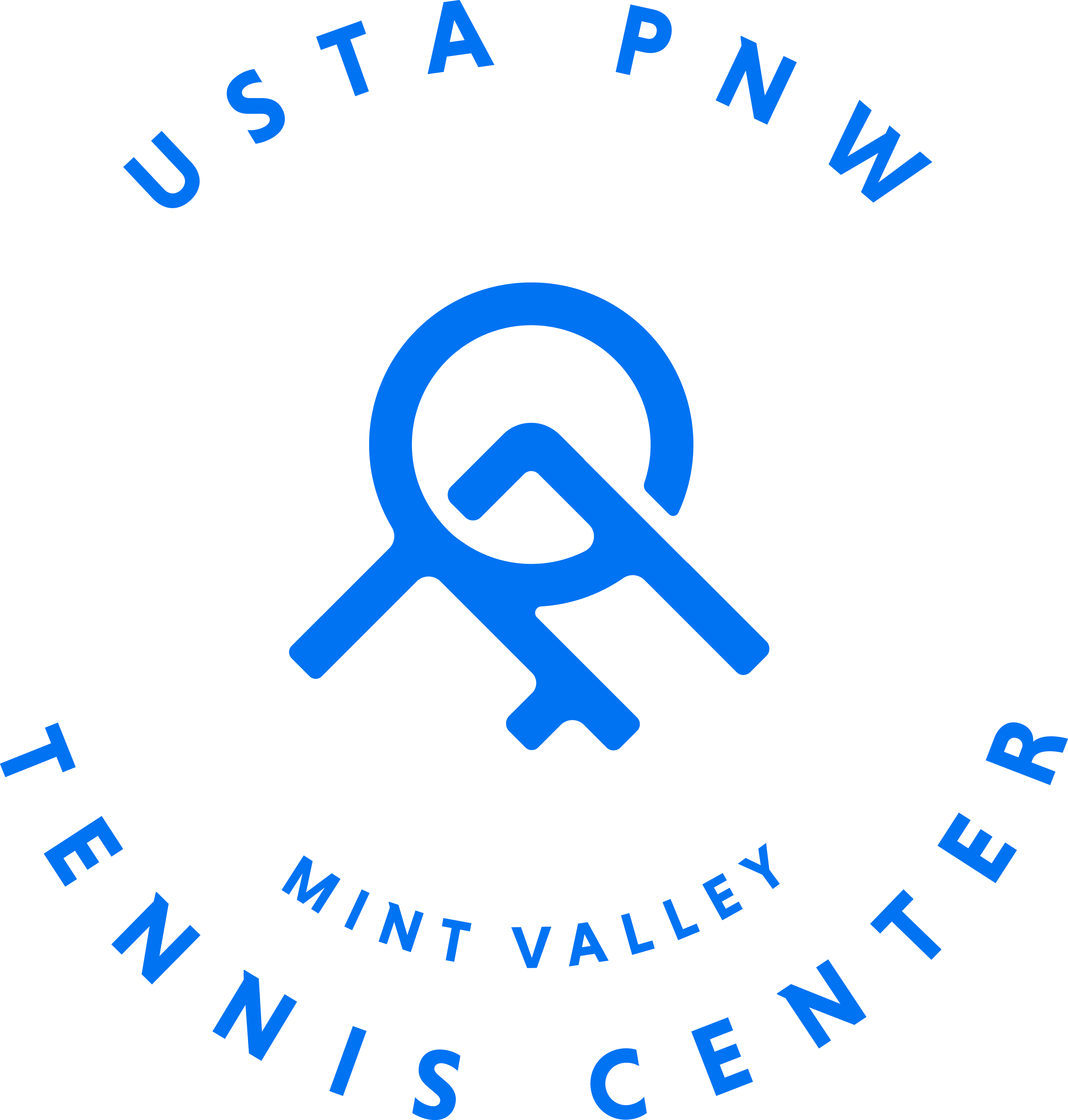Logotipo azul del centro de tenis Mint Valley