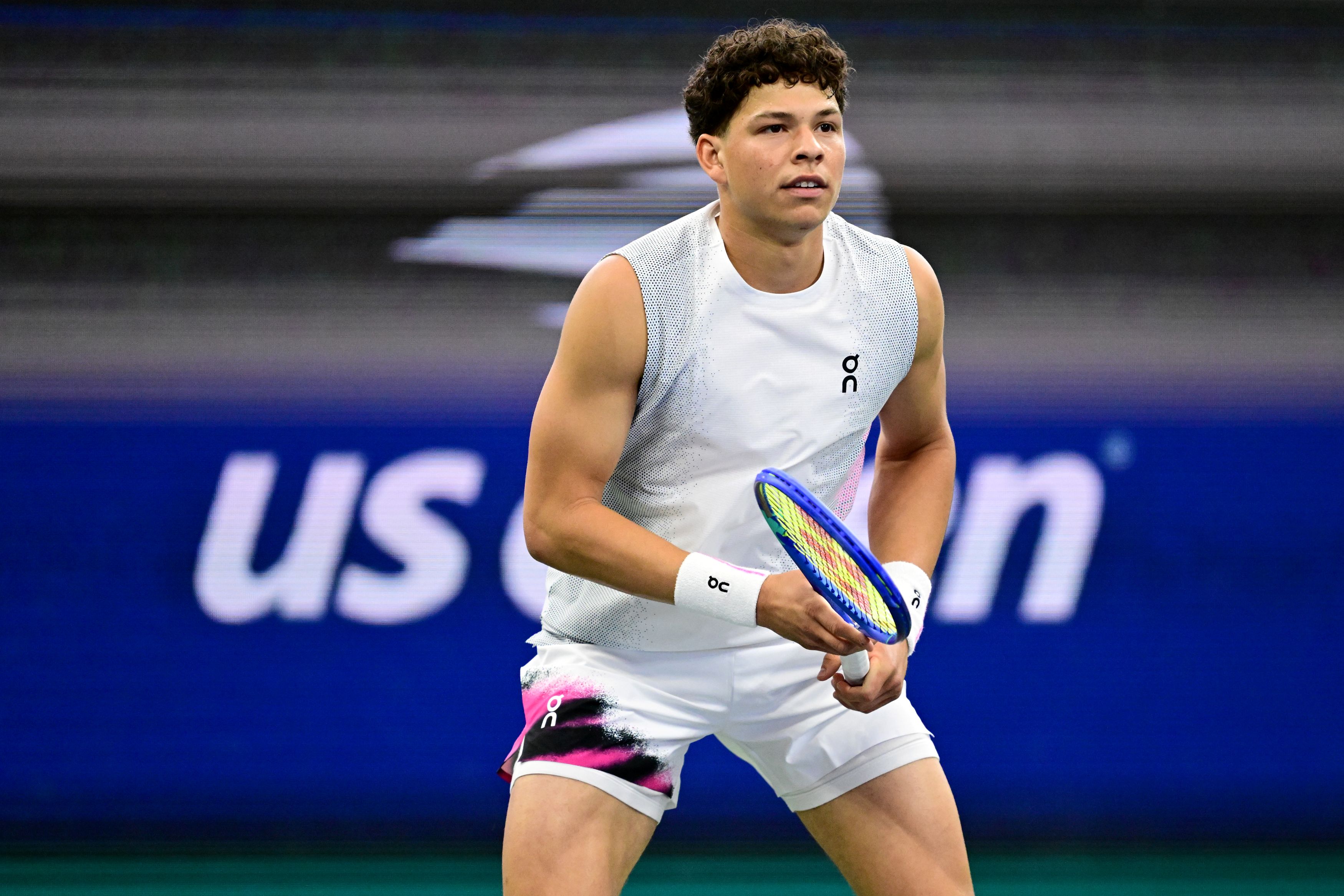 American professional tennis player Ben Shelton in ready position at the US Open, representing USA Tennis pro athletes.