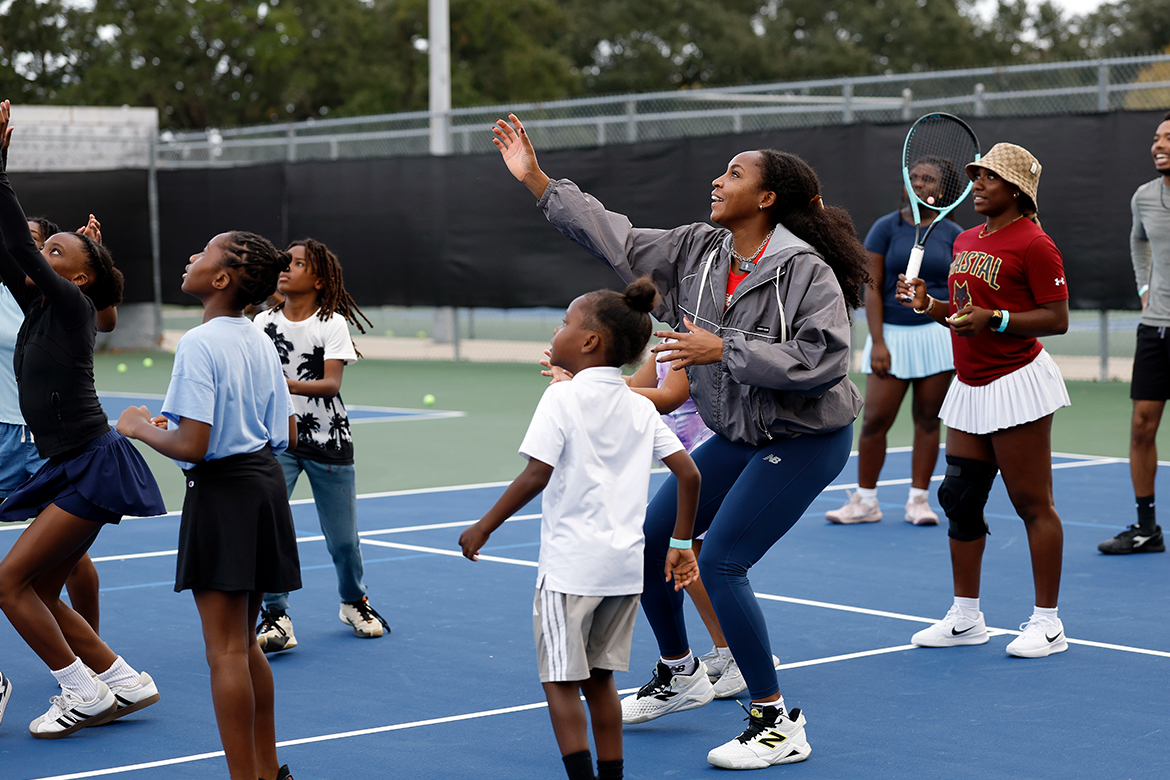Coco Gauff surprises a New Orleans tennis clinic at courts refurbished